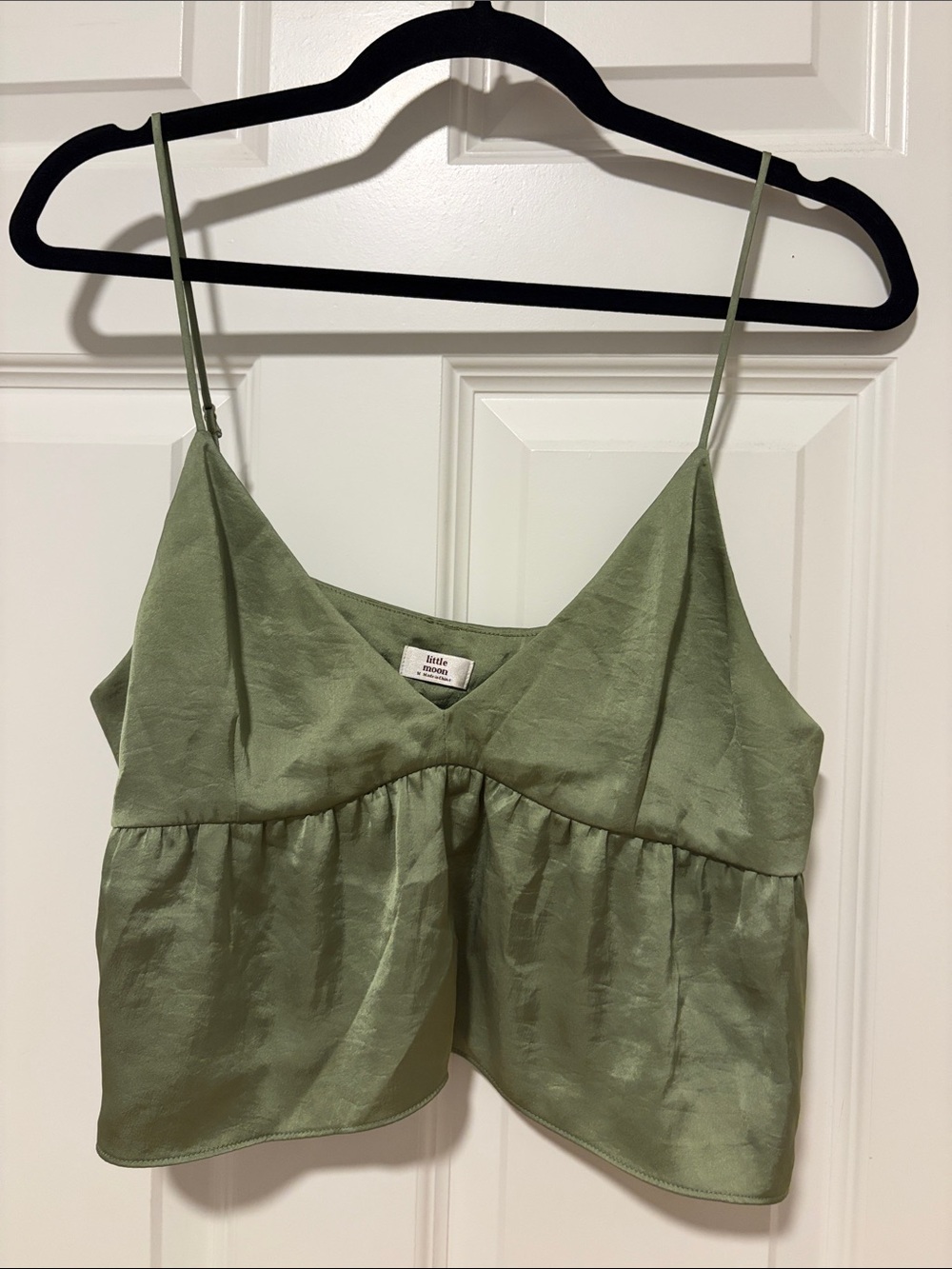Little Moon Olive Satin Camisole in Sage Green
